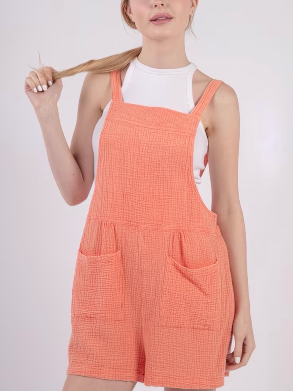 Coral and Candy Pink ZenanaGauze Short Overalls Romper
